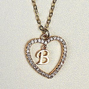 Initials B Heart Pendant Necklace For Women /Zircon Gemstones/ Love Necklaces